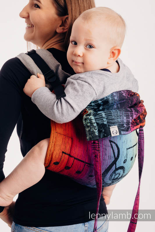 Nosidło Klamrowe ONBUHIMO - CHOICE - SYMFONIA TĘCZOWA DARK - z tkaniny żakardowej (100% bawełna), rozmiar Toddler #babywearing