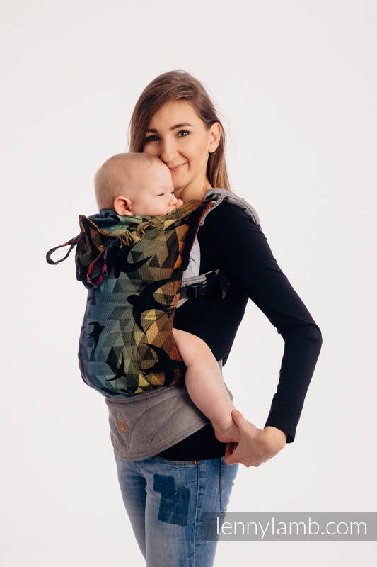 Nosidełko Ergonomiczne  LennyGo - CHOICE - JASKÓŁKI TĘCZA DARK, z tkaniny żakardowej 100% bawełna , rozmiar Baby #babywearing