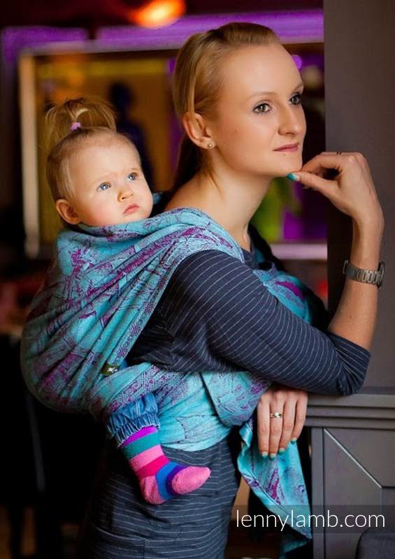 Baby Wrap, Jacquard Weave (100% cotton) - Galleons Red & Turquoise - size S (grade B) #babywearing