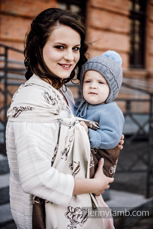 Bandolera de anillas, tejido Jacquard (100% algodón) - MARYSIA'S CAT - BROWN & CREME - long 2.1m #babywearing