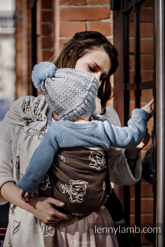 Żakardowa chusta kółkowa do noszenia dzieci, bawełna - KOTEK MARYSI - BRĄZ Z KREMEM - long 2.1m #babywearing