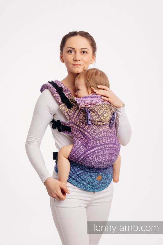 LennyGo Ergonomic Carrier, Baby Size, jacquard weave 100% cotton - PEACOCK'S TAIL - CLOSER TO THE SUN #babywearing