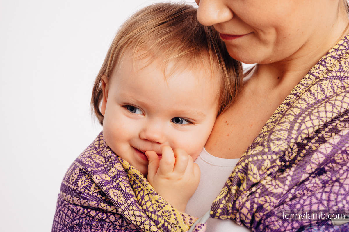 Żakardowa chusta kółkowa do noszenia dzieci, bawełna, ramię bez zakładek - PAWI OGON - W STRONĘ SŁOŃCA - standard 1.8m #babywearing