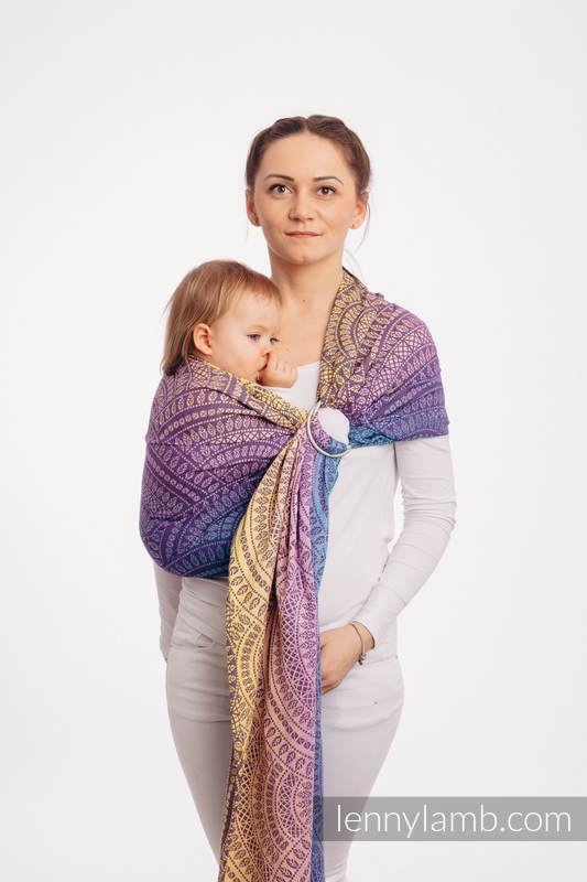 Ringsling, Jacquard Weave (100% cotton) - with gathered shoulder - PEACOCK'S TAIL - CLOSER TO THE SUN - standard 1.8m #babywearing