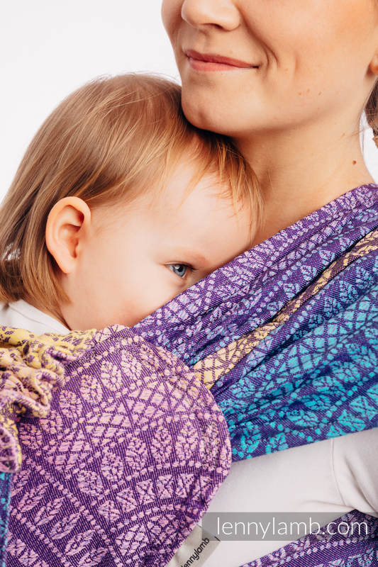 Nosidełko dla dzieci WRAP-TAI TODDLER, bawełna, splot żakardowy, z kapturkiem, PAWI OGON - W STRONĘ SŁOŃCA #babywearing