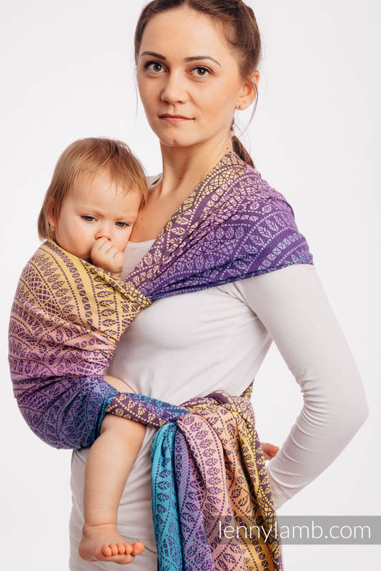 Fular, tejido jacquard (100% algodón) - PEACOCK'S TAIL - CLOSER TO THE SUN  - talla M #babywearing