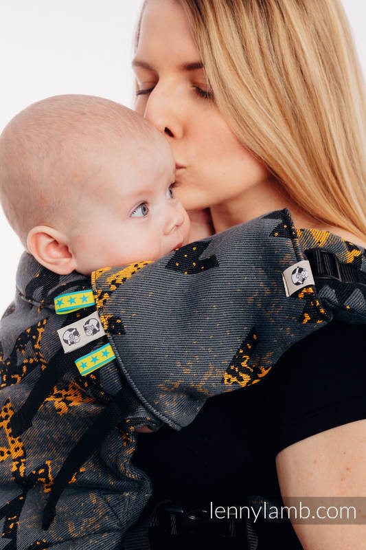 Mochila LennyUp, talla estándar, tejido jaquard 100% algodón - conversión de fular WAWA - Grey & Mustard #babywearing