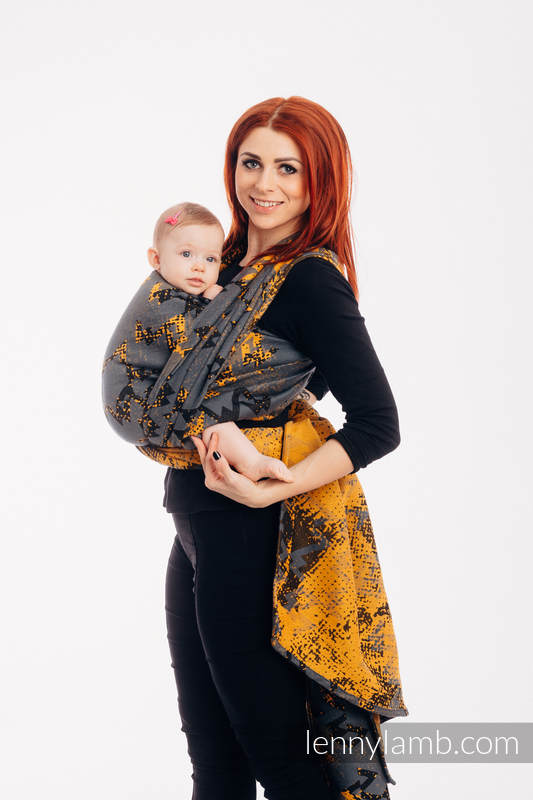 Żakardowa chusta do noszenia dzieci, bawełna - WAWA - Szary z Musztardą  - rozmiar M (drugi gatunek) #babywearing