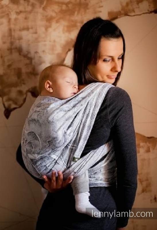 Baby Wrap, Jacquard Weave (100% cotton) - Galleons Charcoal & Ecru - size M (grade B) #babywearing