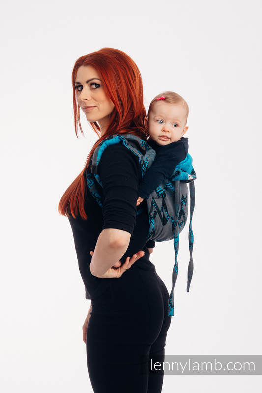 Lenny Buckle Onbuhimo baby carrier, standard size, jacquard weave (100% cotton) - WAWA - Grey & Blue #babywearing