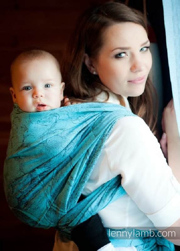 Baby Wrap, Jacquard Weave (100% cotton) - Galleons Charcoal & Turquoise - size M #babywearing