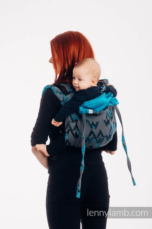 Lenny Buckle Onbuhimo baby carrier, toddler size, jacquard weave (100% cotton) - WAWA - Grey & Blue #babywearing