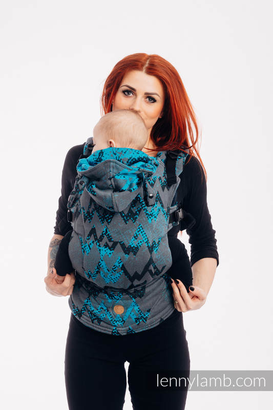 Nosidełko Ergonomiczne LennyGo z tkaniny żakardowej 100% bawełna , rozmiar Toddler - WAWA - Szary z Niebieskim #babywearing