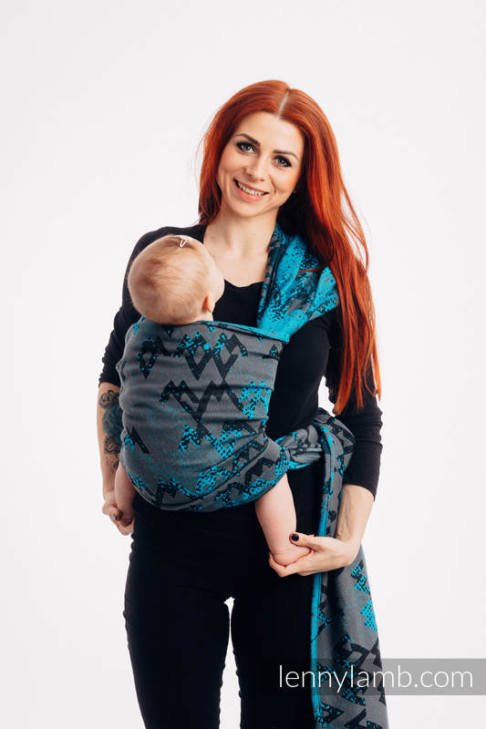 Żakardowa chusta do noszenia dzieci, bawełna - WAWA - Szary z Niebieskim  - rozmiar M (drugi gatunek) #babywearing