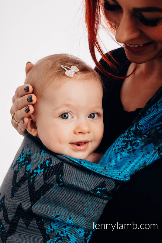 Żakardowa chusta do noszenia dzieci, bawełna - WAWA - Szary z Niebieskim  - rozmiar L (drugi gatunek) #babywearing