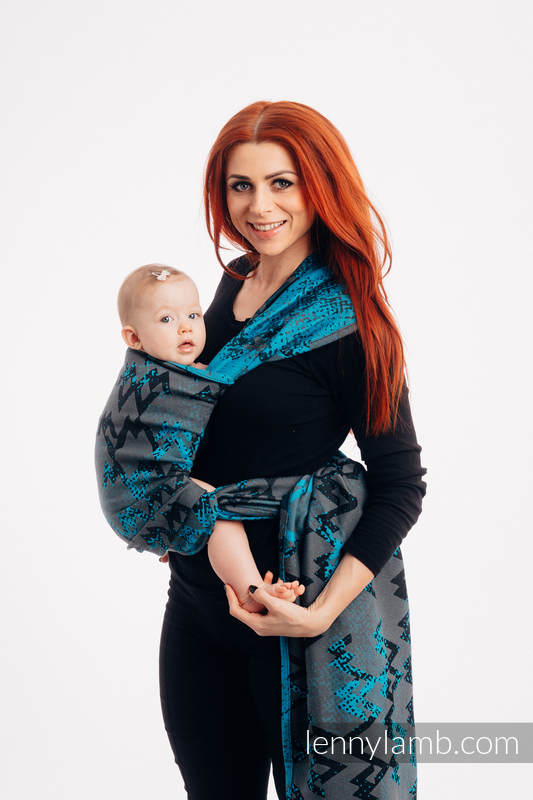 Żakardowa chusta do noszenia dzieci, bawełna - WAWA - Szary z Niebieskim  - rozmiar M (drugi gatunek) #babywearing