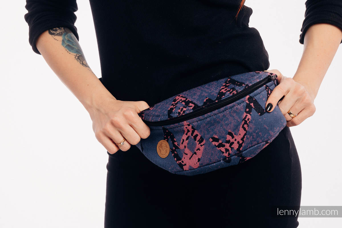 Waist Bag made of woven fabric, (100% cotton) - WAWA - Blue-grey & Pink #babywearing