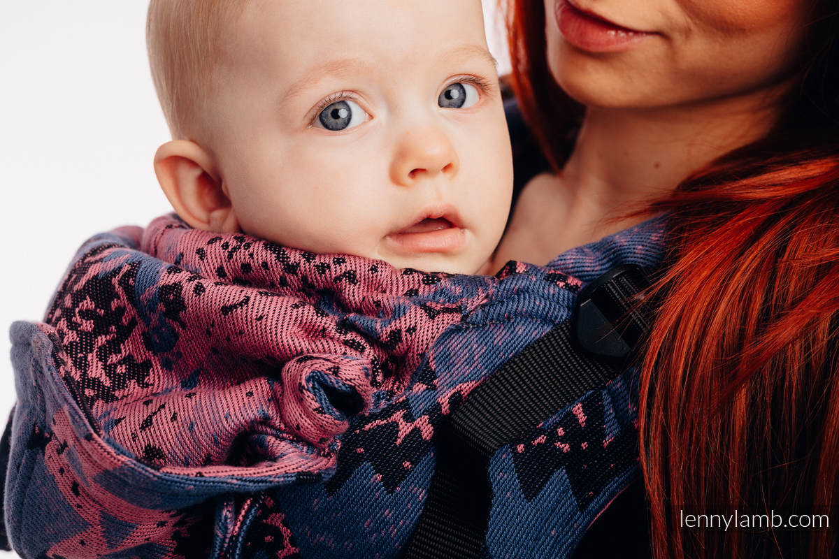 Nosidełko Ergonomiczne LennyGo z tkaniny żakardowej 100% bawełna , rozmiar Toddler - WAWA - Niebiesko-szary z Różem  #babywearing