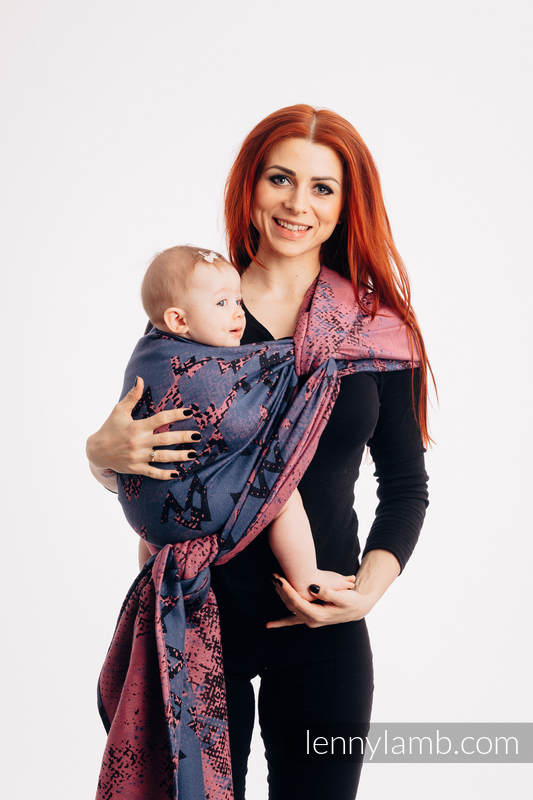 Żakardowa chusta do noszenia dzieci, bawełna - WAWA - Niebiesko-szary z Różem  - rozmiar XL (drugi gatunek) #babywearing