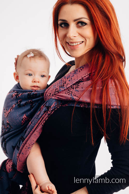 Żakardowa chusta do noszenia dzieci, bawełna - WAWA - Niebiesko-szary z Różem  - rozmiar M (drugi gatunek) #babywearing