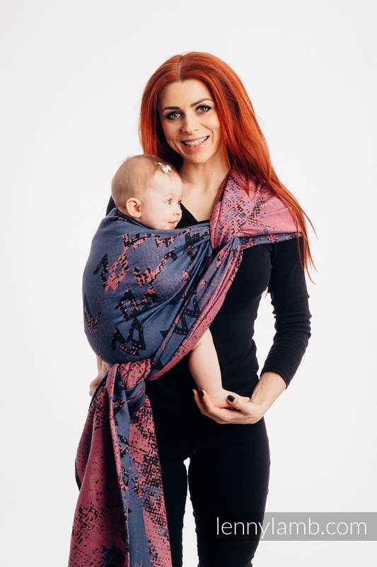 Żakardowa chusta do noszenia dzieci, bawełna - WAWA - Niebiesko-szary z Różem  - rozmiar XS (drugi gatunek) #babywearing