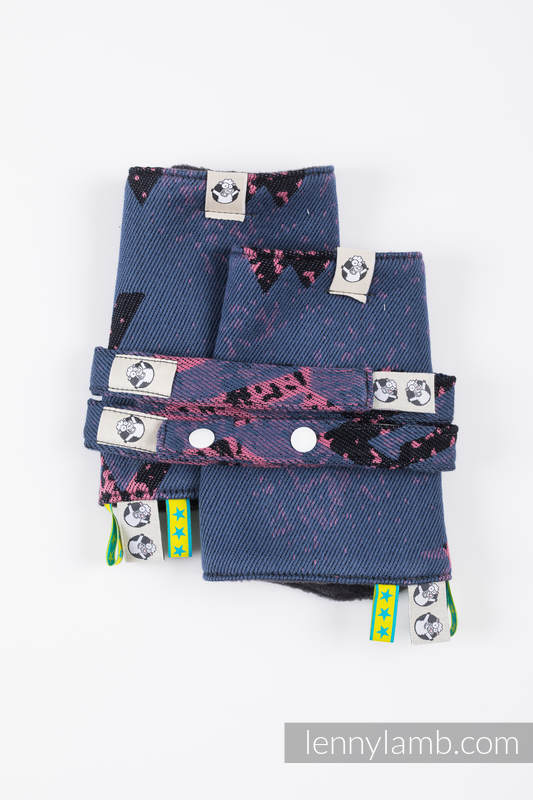 Drool Pads & Reach Straps Set, (60% cotton, 40% polyester) - WAWA - Blue-grey & Pink #babywearing