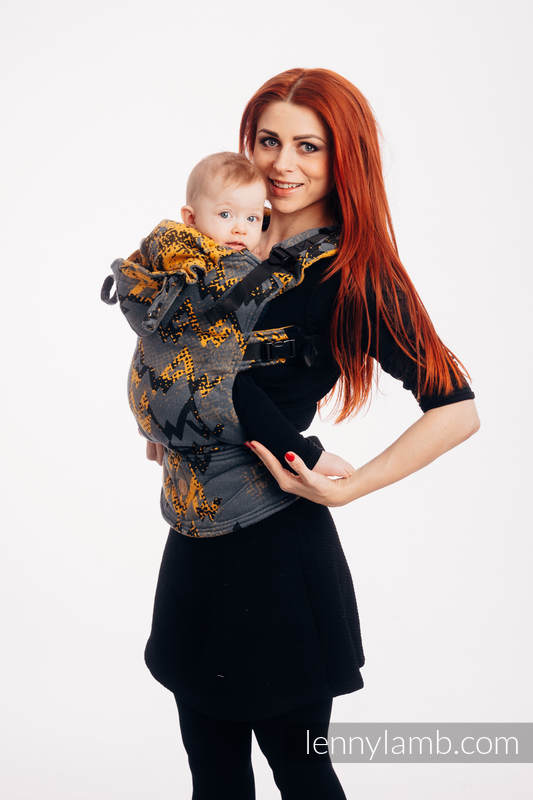 LennyGo Mochila ergonómica, talla bebé, jacquard 100% algodón - WAWA - Grey & Mustard (grado B) #babywearing