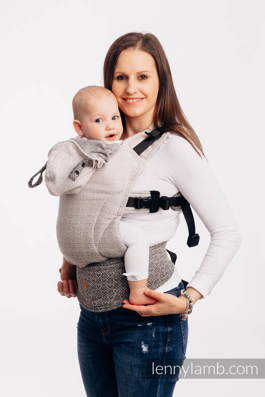 LennyGo Ergonomic Carrier, Baby Size, jacquard weave 100% cotton - BIG LOVE - OMBRE BEIGE #babywearing