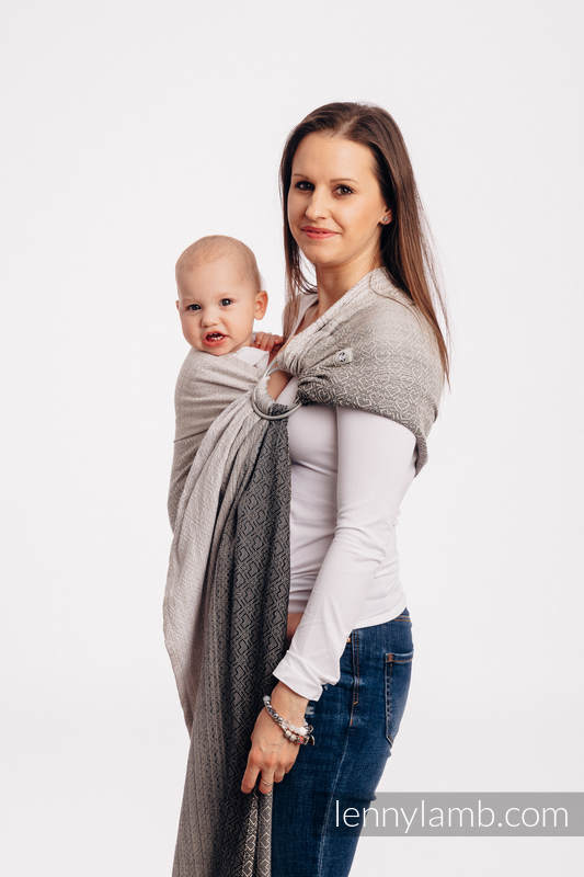 Ringsling, Jacquard Weave (100% cotton) - with gathered shoulder - BIG LOVE - OMBRE BEIGE - long 2.1m #babywearing