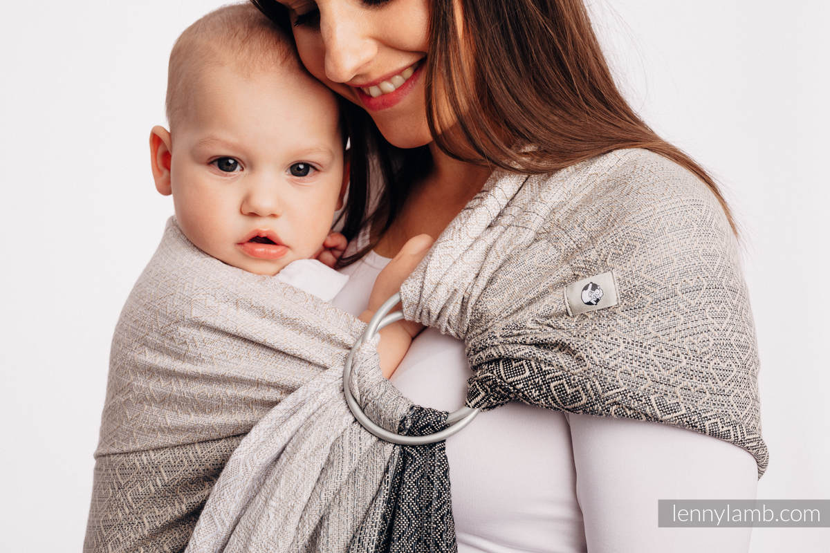 Ringsling, Jacquard Weave (100% cotton) - with gathered shoulder - BIG LOVE - OMBRE BEIGE - standard 1.8m #babywearing