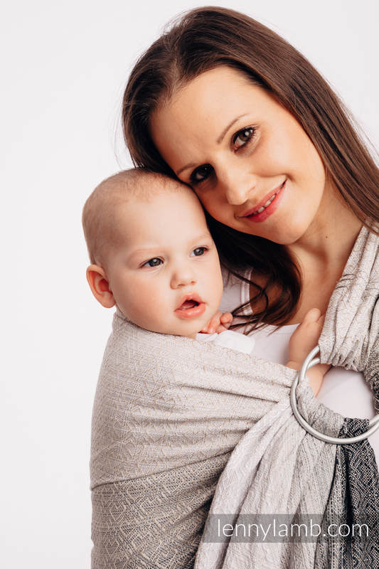 Ringsling, Jacquard Weave (100% cotton) - with gathered shoulder - BIG LOVE - OMBRE BEIGE - long 2.1m #babywearing
