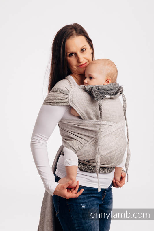 WRAP-TAI portabebé Mini con capucha/ jacquard sarga/100% algodón - BIG LOVE - OMBRE BEIGE #babywearing