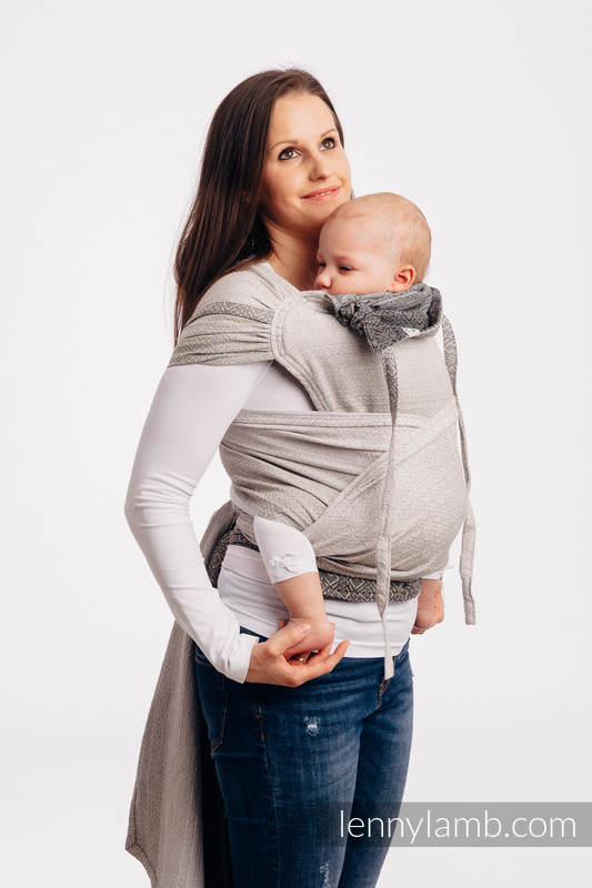 WRAP-TAI portabebé Mini con capucha/ jacquard sarga/100% algodón - BIG LOVE - OMBRE BEIGE #babywearing