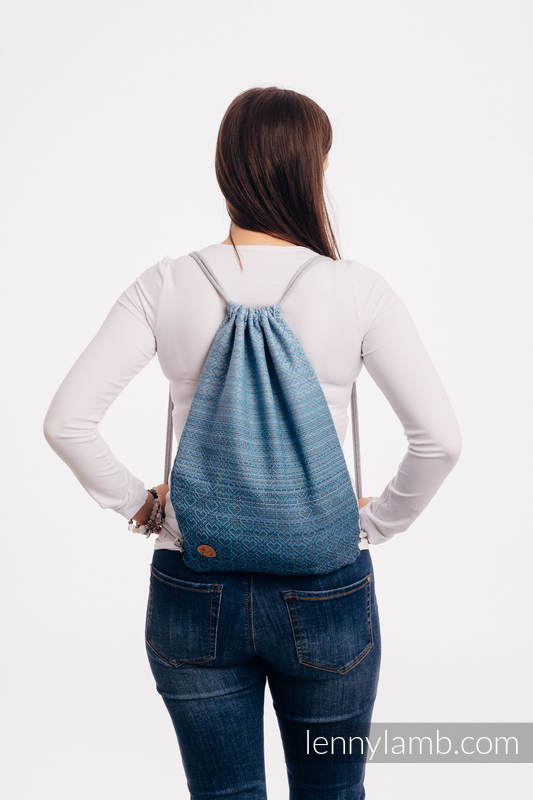 Mochila portaobjetos hecha de tejido de fular (100% algodón) - BIG LOVE - OMBRE LIGHT BLUE - talla estándar 32cmx43cm #babywearing