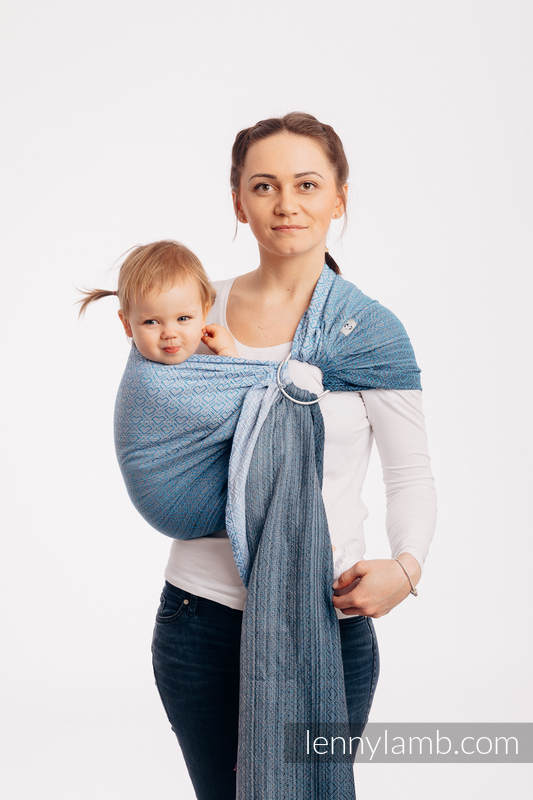 Ringsling, Jacquard Weave (100% cotton) - with gathered shoulder - BIG LOVE - OMBRE LIGHT BLUE - long 2.1m #babywearing