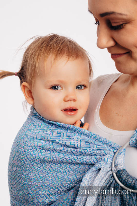 Ringsling, Jacquard Weave (100% cotton) - with gathered shoulder - BIG LOVE - OMBRE LIGHT BLUE - long 2.1m #babywearing
