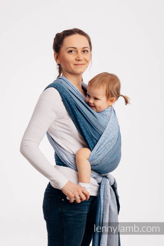 Żakardowa chusta do noszenia dzieci, bawełna - BIG LOVE - OMBRE BŁĘKIT - rozmiar XS #babywearing