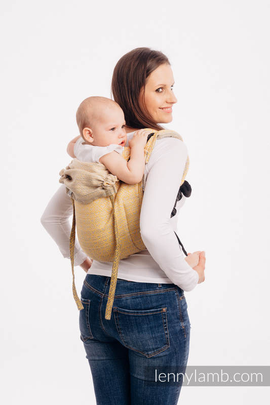 Lenny Buckle Onbuhimo baby carrier, standard size, jacquard weave (100% cotton) - BIG LOVE - OMBRE YELLOW #babywearing