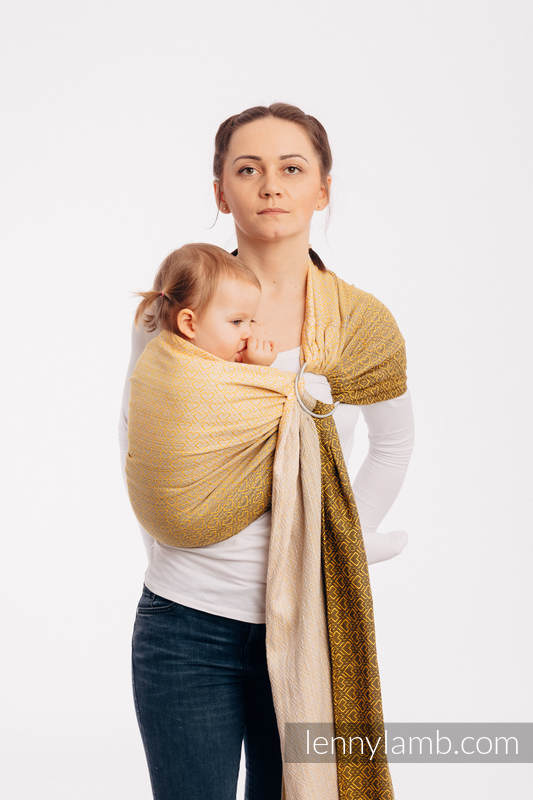 Ringsling, Jacquard Weave (100% cotton) - with gathered shoulder - BIG LOVE - OMBRE YELLOW - standard 1.8m #babywearing