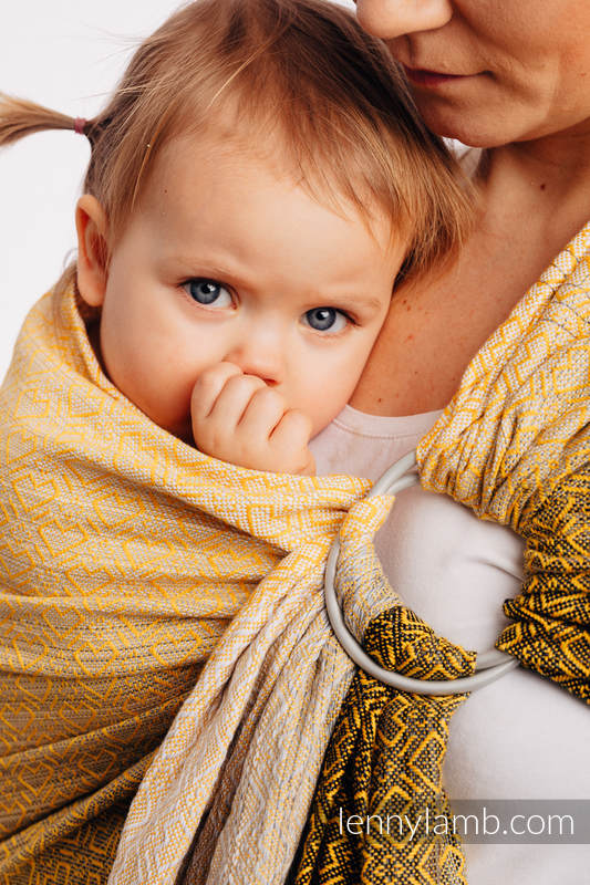 Ringsling, Jacquard Weave (100% cotton) - with gathered shoulder - BIG LOVE - OMBRE YELLOW - long 2.1m #babywearing