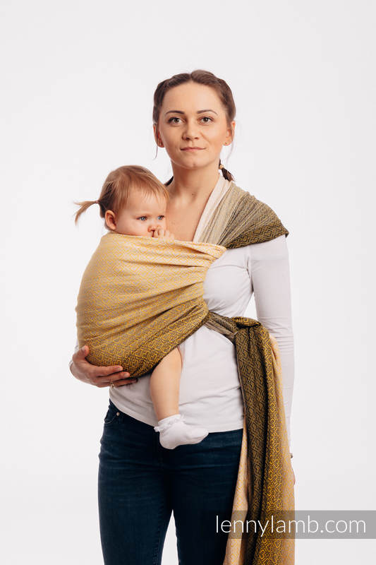 Żakardowa chusta do noszenia dzieci, bawełna - BIG LOVE - OMBRE ŻÓŁTY - rozmiar XS #babywearing