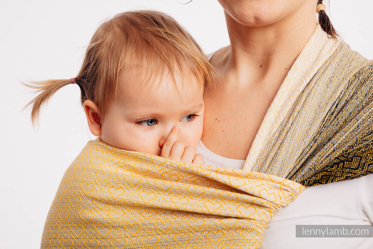 Żakardowa chusta do noszenia dzieci, bawełna - BIG LOVE - OMBRE ŻÓŁTY - rozmiar XS #babywearing