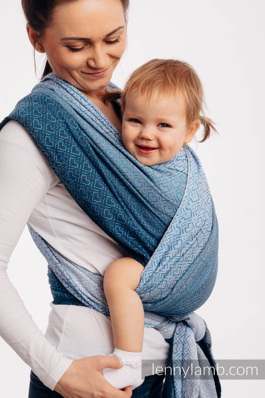 Baby Wrap, Jacquard Weave (100% cotton) - BIG LOVE - OMBRE LIGHT BLUE - size S #babywearing