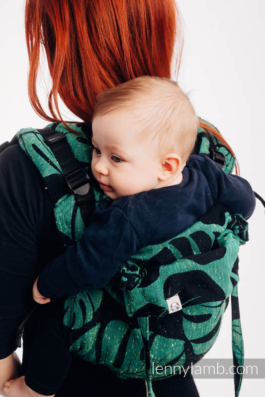 Lenny Buckle Onbuhimo baby carrier, standard size, jacquard weave (78% cotton 22% silk) - MONSTERA - URBAN JUNGLE #babywearing