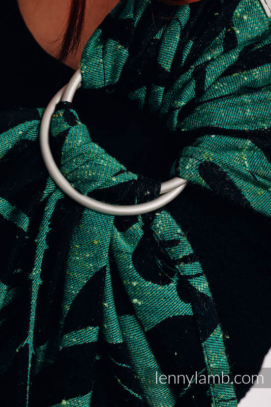 Bandolera de anillas, tejido Jacquard (78% algodón, 22% seda) - con plegado simple - MONSTERA - URBAN JUNGLE - standard 1.8m (grado B) #babywearing