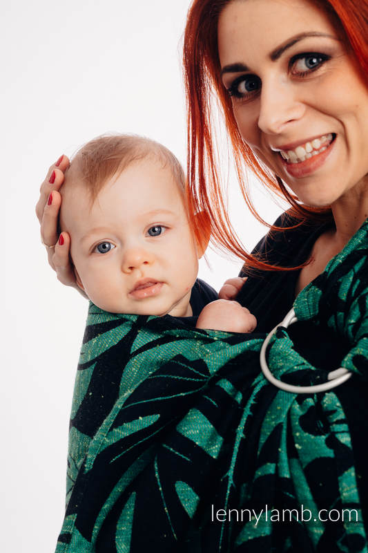 Żakardowa chusta kółkowa do noszenia dzieci, 78% Bawełna 22% Jedwab, ramię bez zakładek - MONSTERA - MIEJSKA DŻUNGLA - standard 1.8m #babywearing