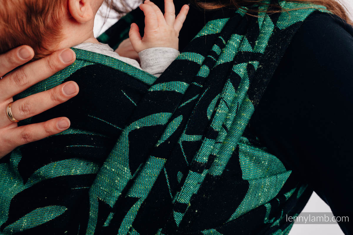 Żakardowa chusta do noszenia dzieci, 78% Bawełna 22% Jedwab - MONSTERA - MIEJSKA DŻUNGLA - rozmiar XS #babywearing