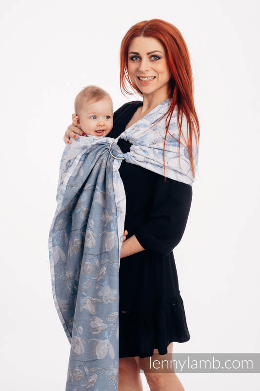 Żakardowa chusta kółkowa do noszenia dzieci, 100% bawełna, ramię bez zakładek - MAGNOLIA BLUE OPAL - long 2.1m #babywearing