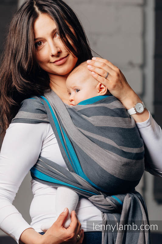 Chusta do noszenia dzieci, tkana splotem skośno-krzyżowym (100% bawełna) - SMOKY - IRYS - rozmiar XS (drugi gatunek) #babywearing