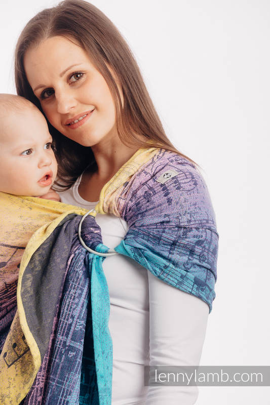 Żakardowa chusta kółkowa do noszenia dzieci, bawełna, ramię bez zakładek - SYMFONIA - RAJSKI WSCHÓD SŁOŃCA - long 2.1m #babywearing